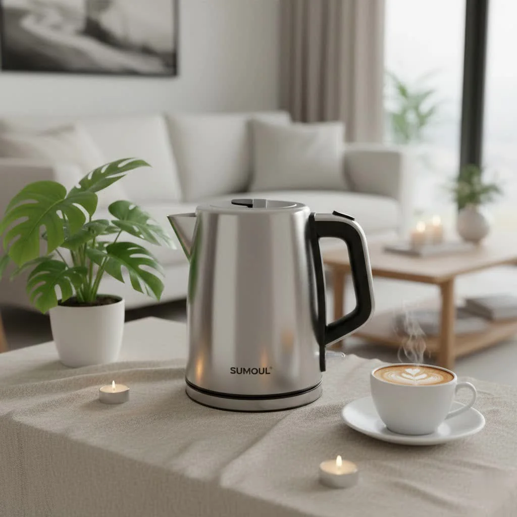 Stainless steel and glass electric kettle with no plastic