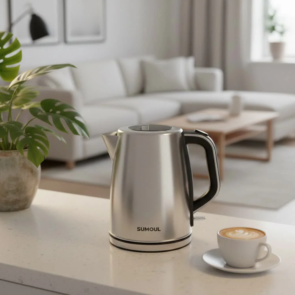 Modern cordless electric kettle on a kitchen counter