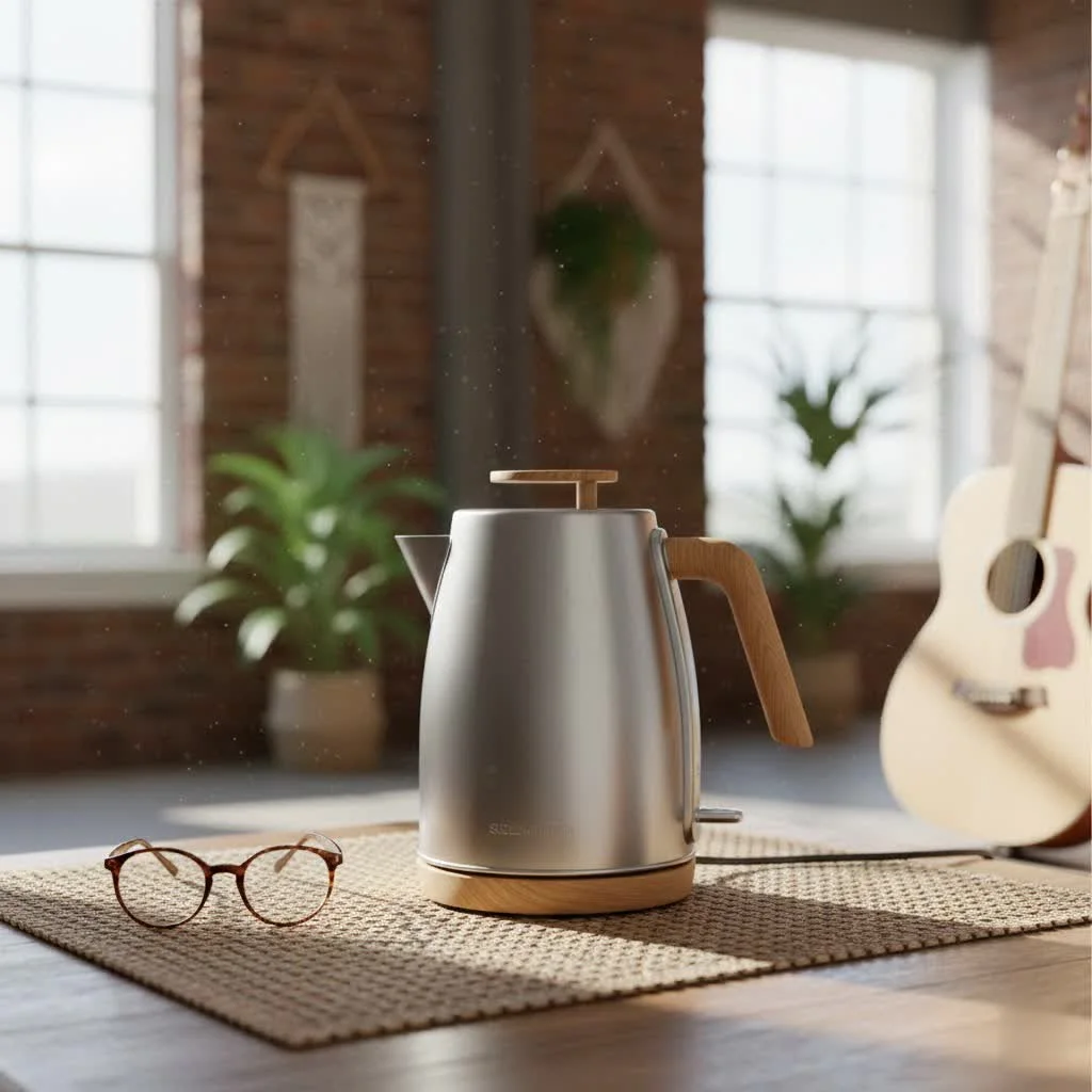 Chefman electric kettle boiling water with steam