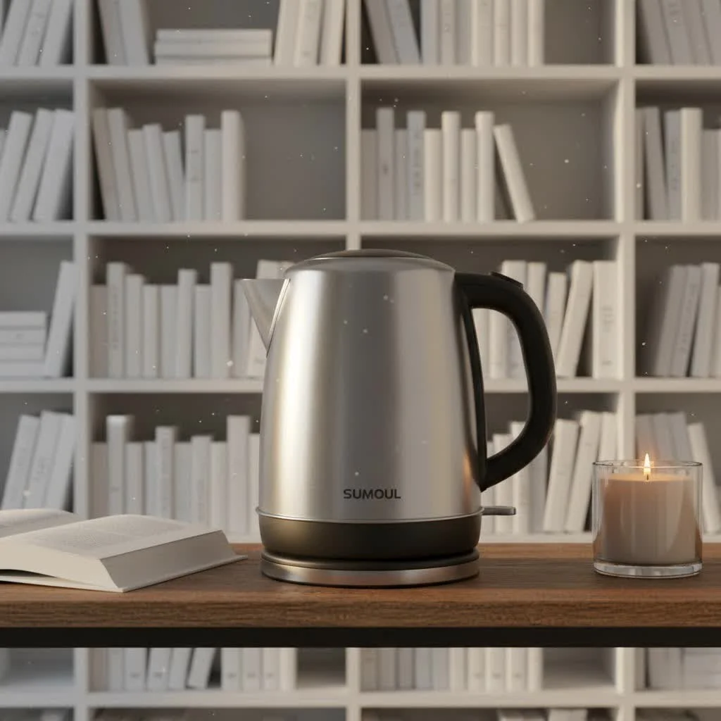 Sleek stainless steel electric kettle on a modern kitchen counter